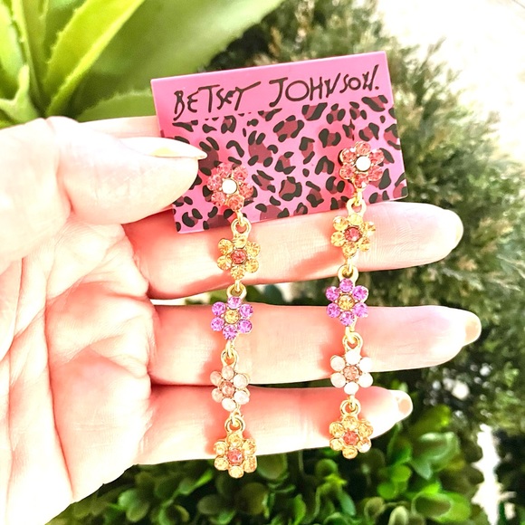 Betsey Johnson Cubic Zirconia Flower Earrings - Picture 7 of 8